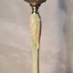 Art Nouveau bronze chalice lamp with antique tulip and painted water green glass