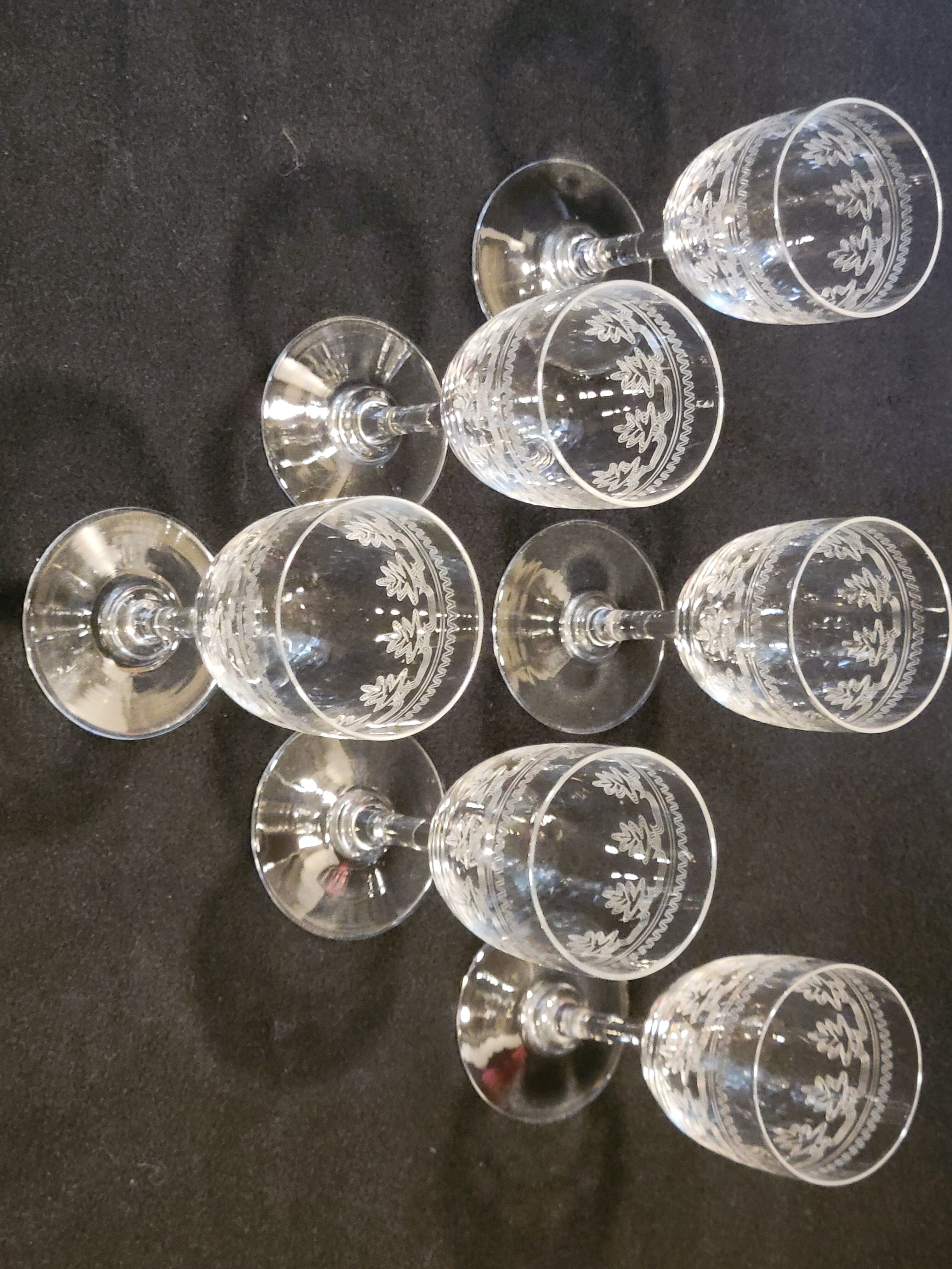 6 old glasses with engraved baccarat crystal wine stems