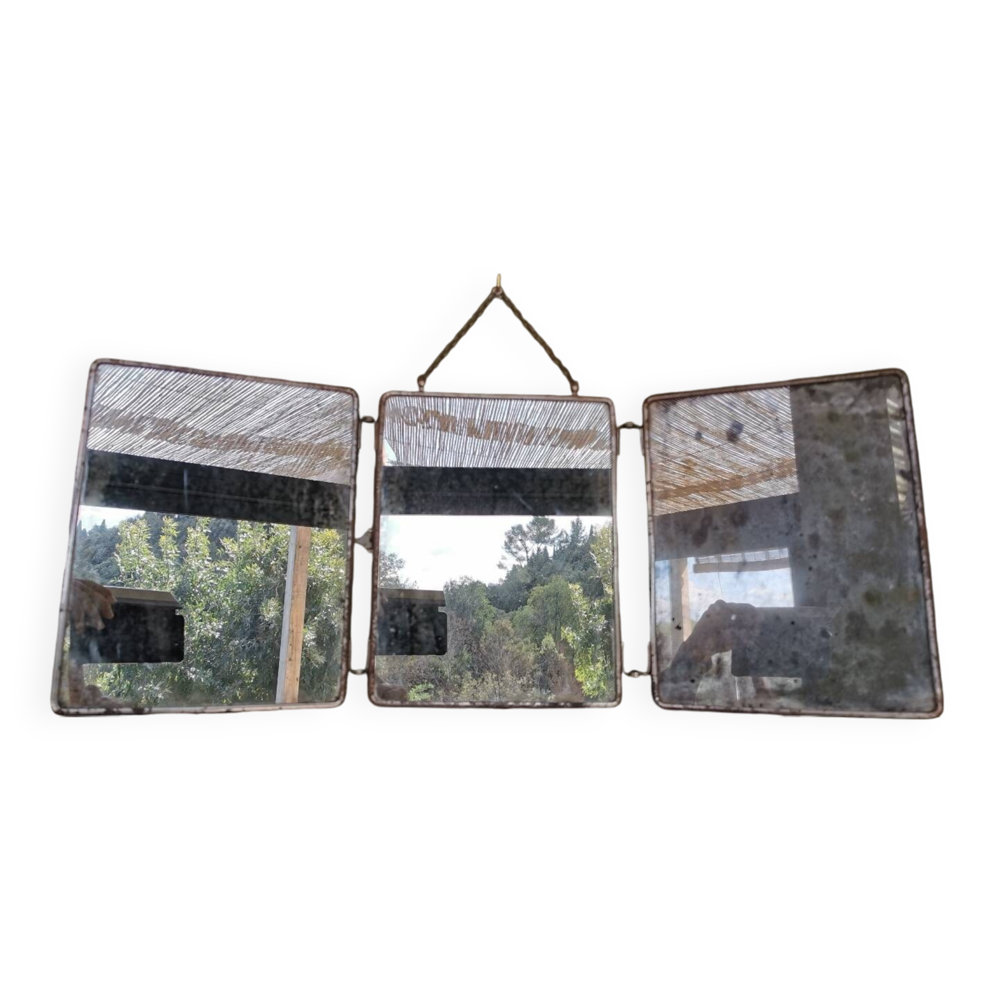 Antique triptych barber mirror