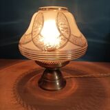 Lampe salon salle globe art déco liseré doré base laiton dp 0723030