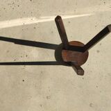 Small high tripod stool in brown solid wood