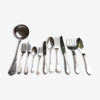 Silver metal cutlery set in rocaille style from Frionnet