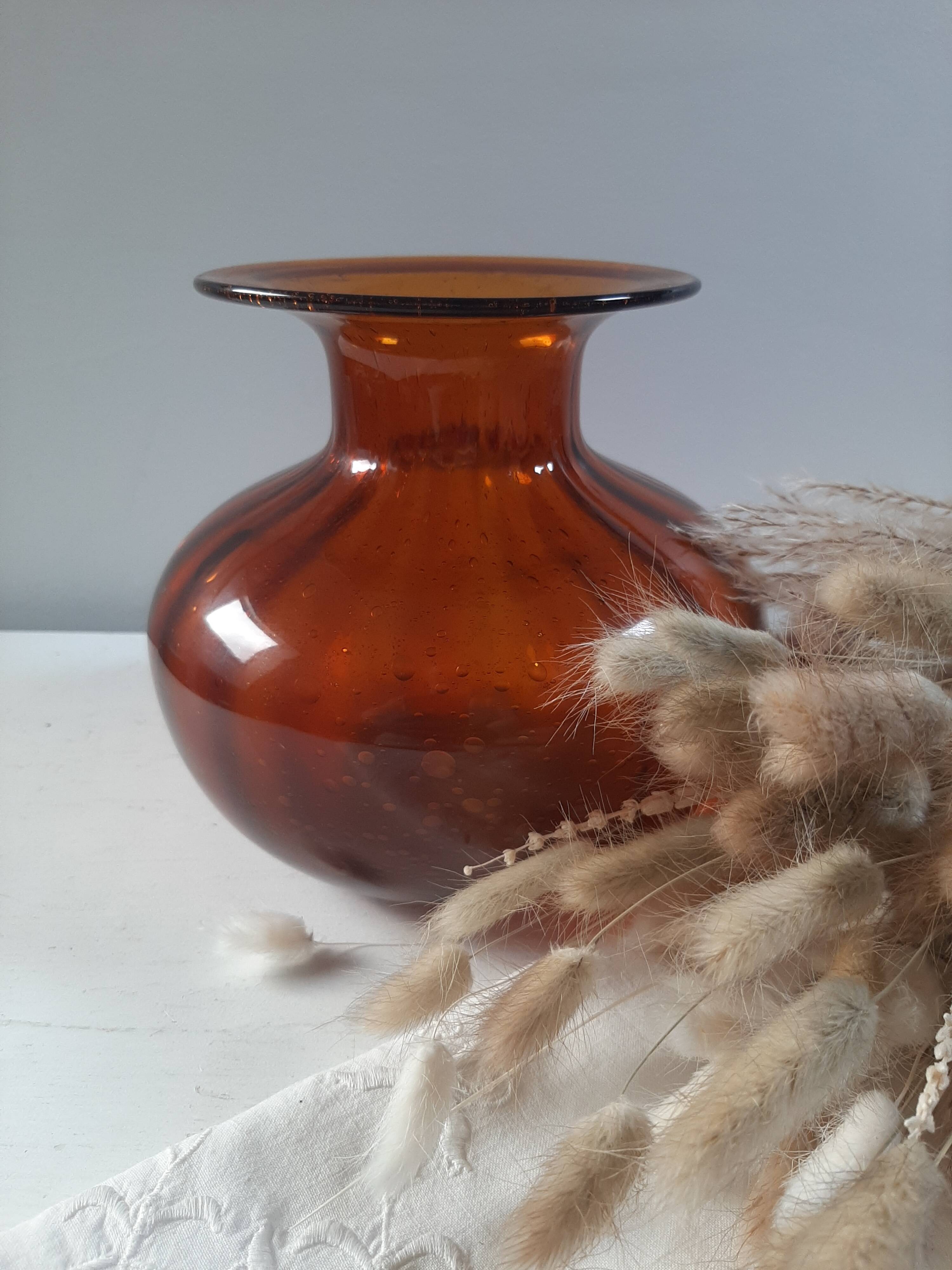 Orange vase in bubbled glass