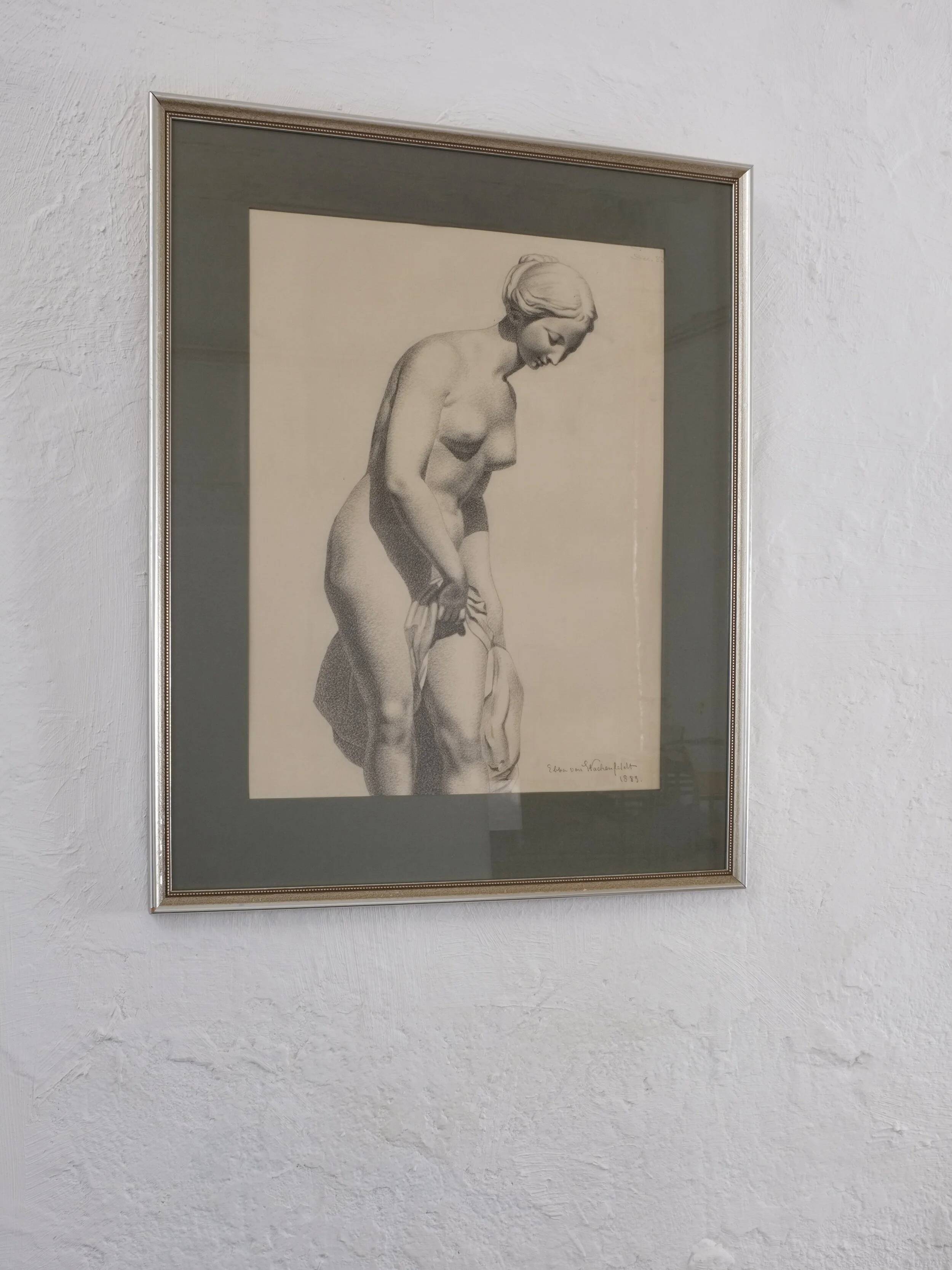 Ebba Von Wachenfeldt dessin au fusain d'une statue de femme | 1883