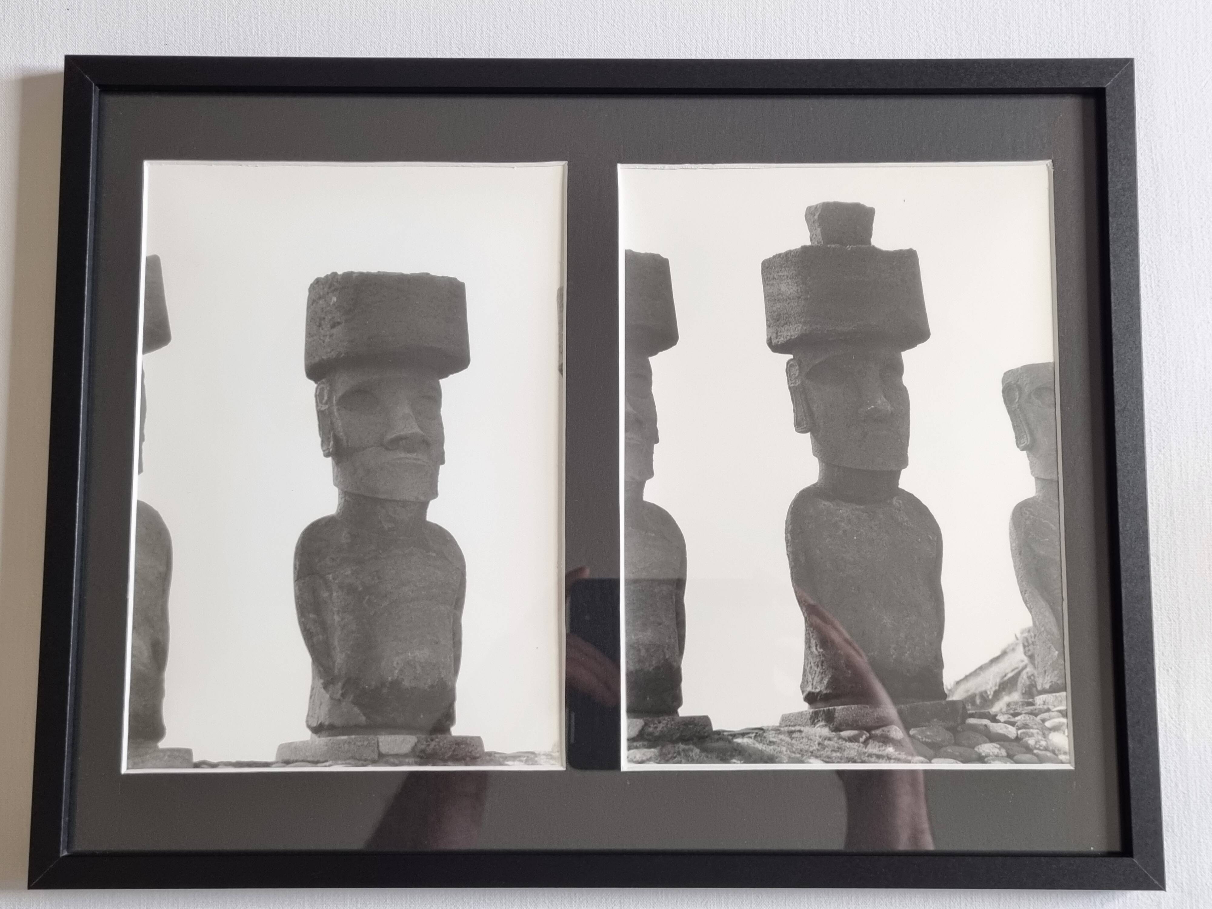 Vintage framed silver prints, Moais of Easter Island, ethnological mission from 1970