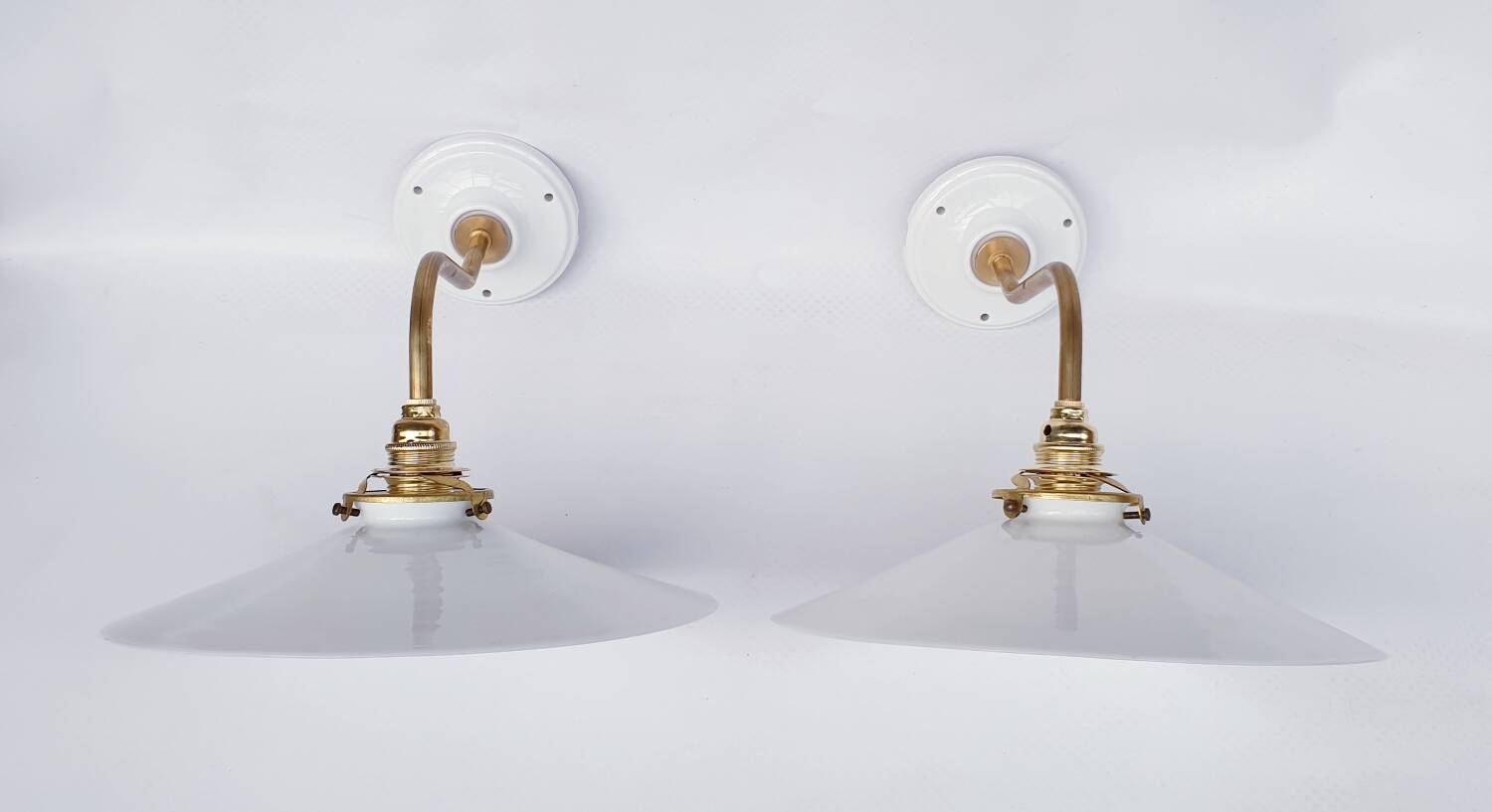 White opaline swan neck wall lights