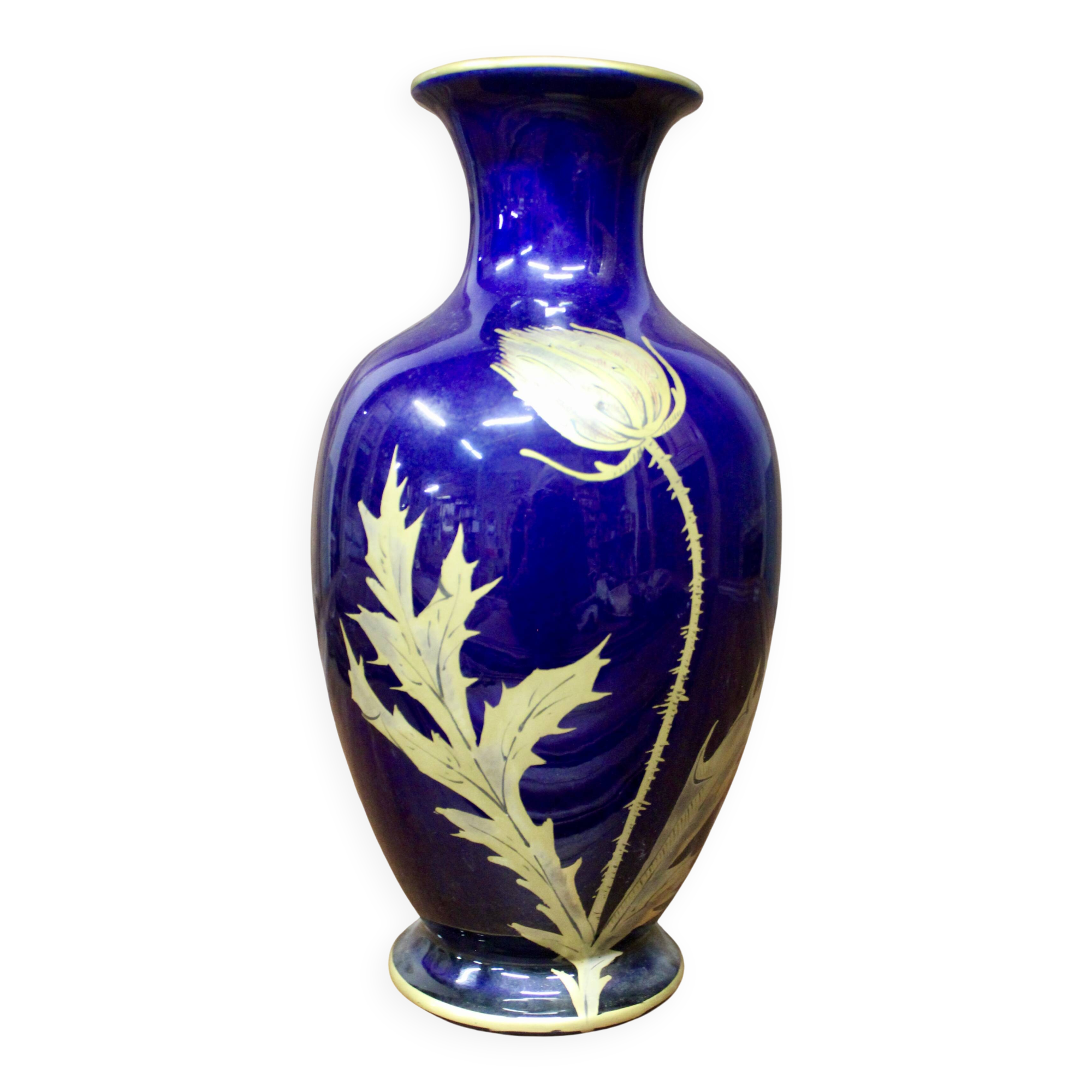 Vase with thistle by Gustave Asch, Tours blue, Sainte Radegonde