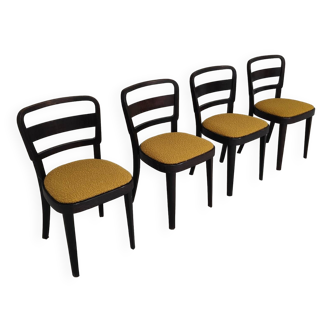 Set of 4 Thonet art deco chairs 1930, mustard yellow buckle