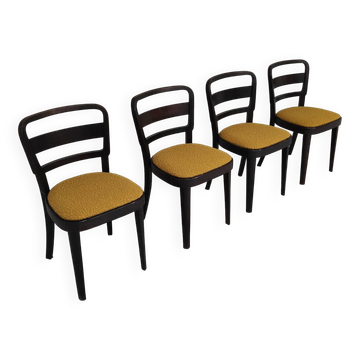 Lot de 4 chaises Thonet art déco 1930 , bouclette Jaune moutarde