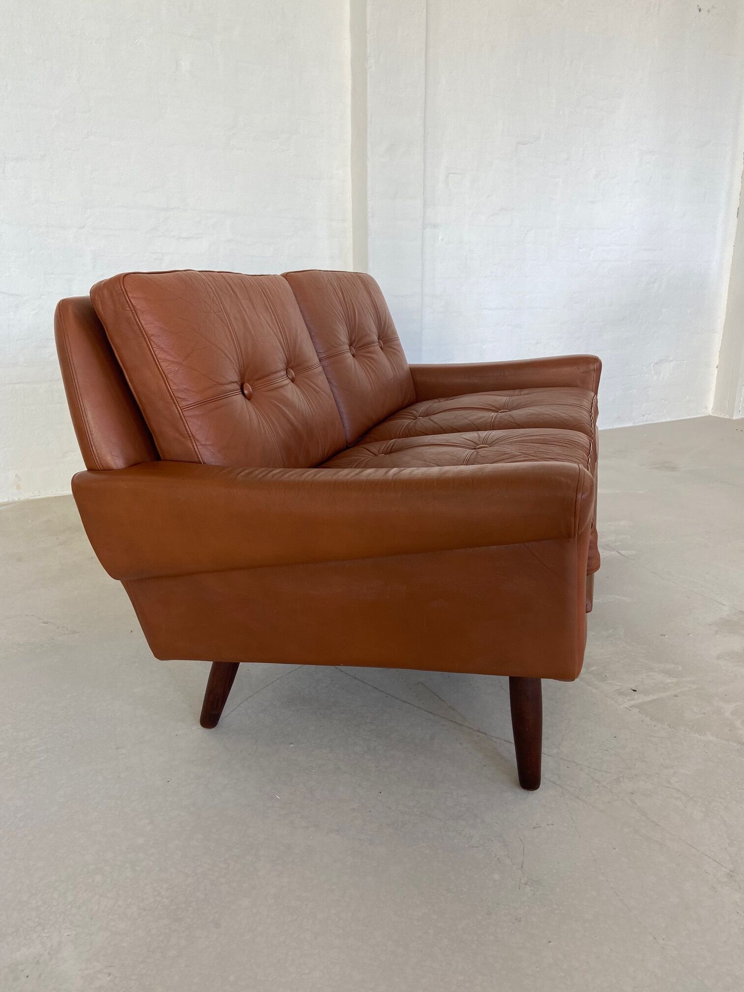 Vintage Danish mid-century Svend Skipper 2 person cognac leather sofa