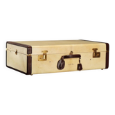 Valise vintage en parchemin, coton et cuir, Italie, années 1960