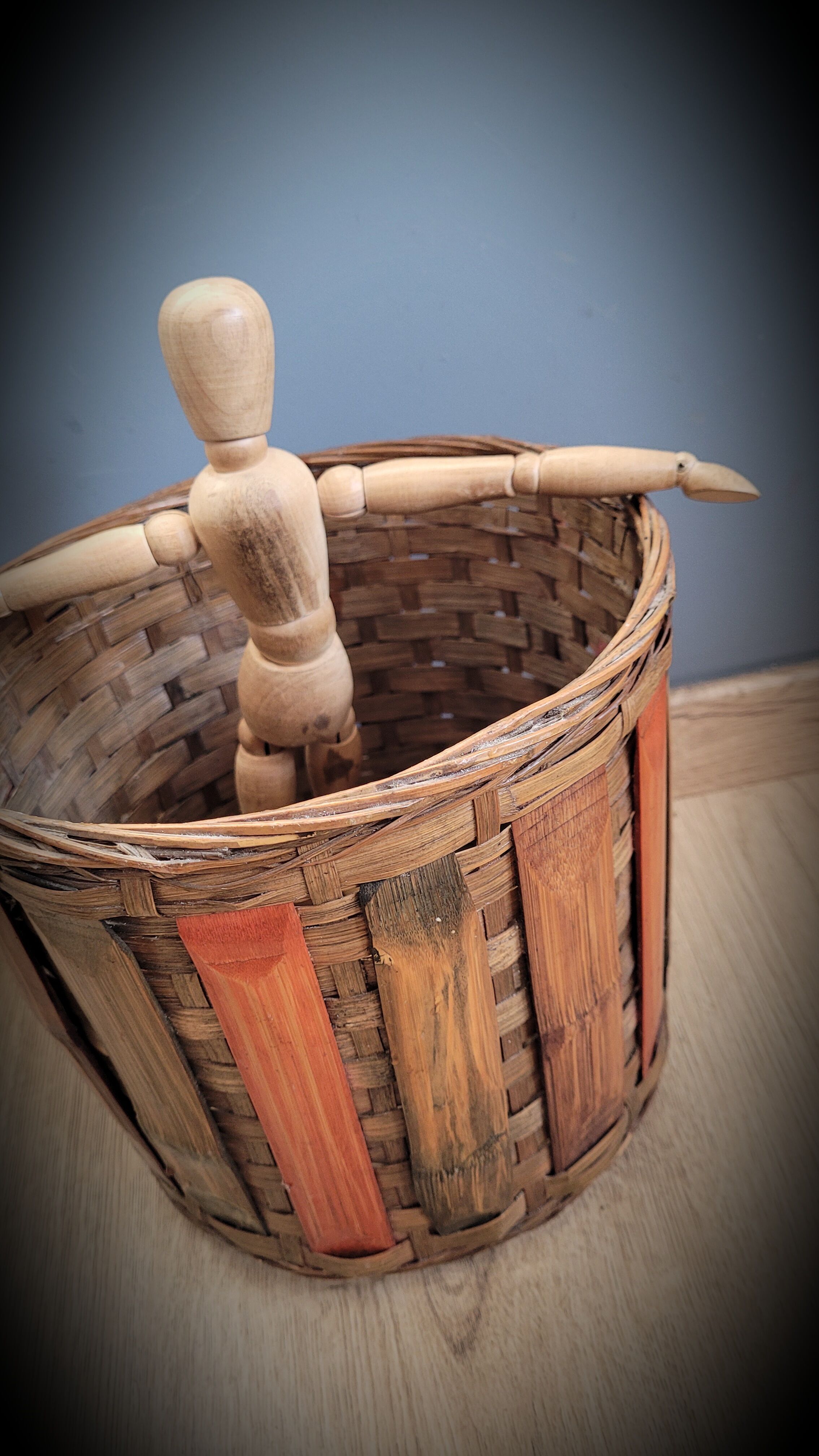 Wooden rattan basket
