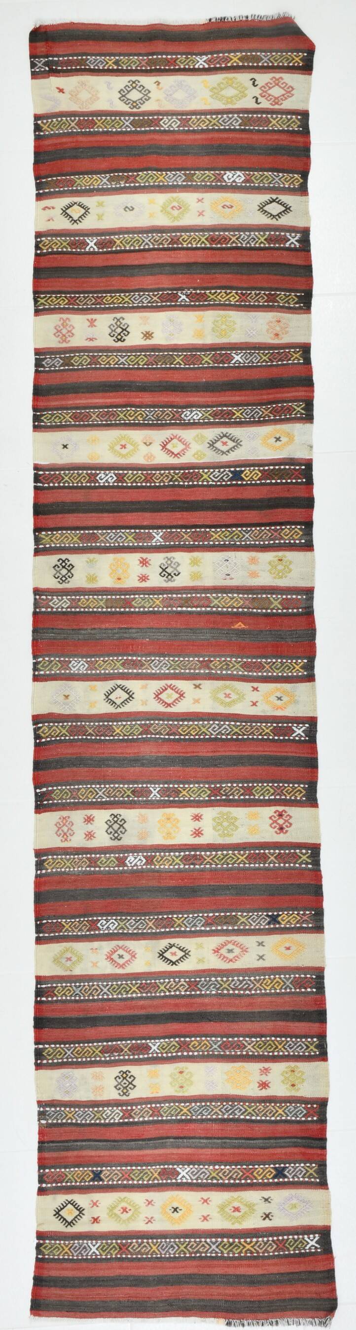 2x10 Kilim Red & Beige Hallway Kilim Runner, 69x316 Cm