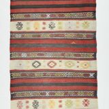 2x10 Kilim Red & Beige Hallway Kilim Runner, 69x316 Cm