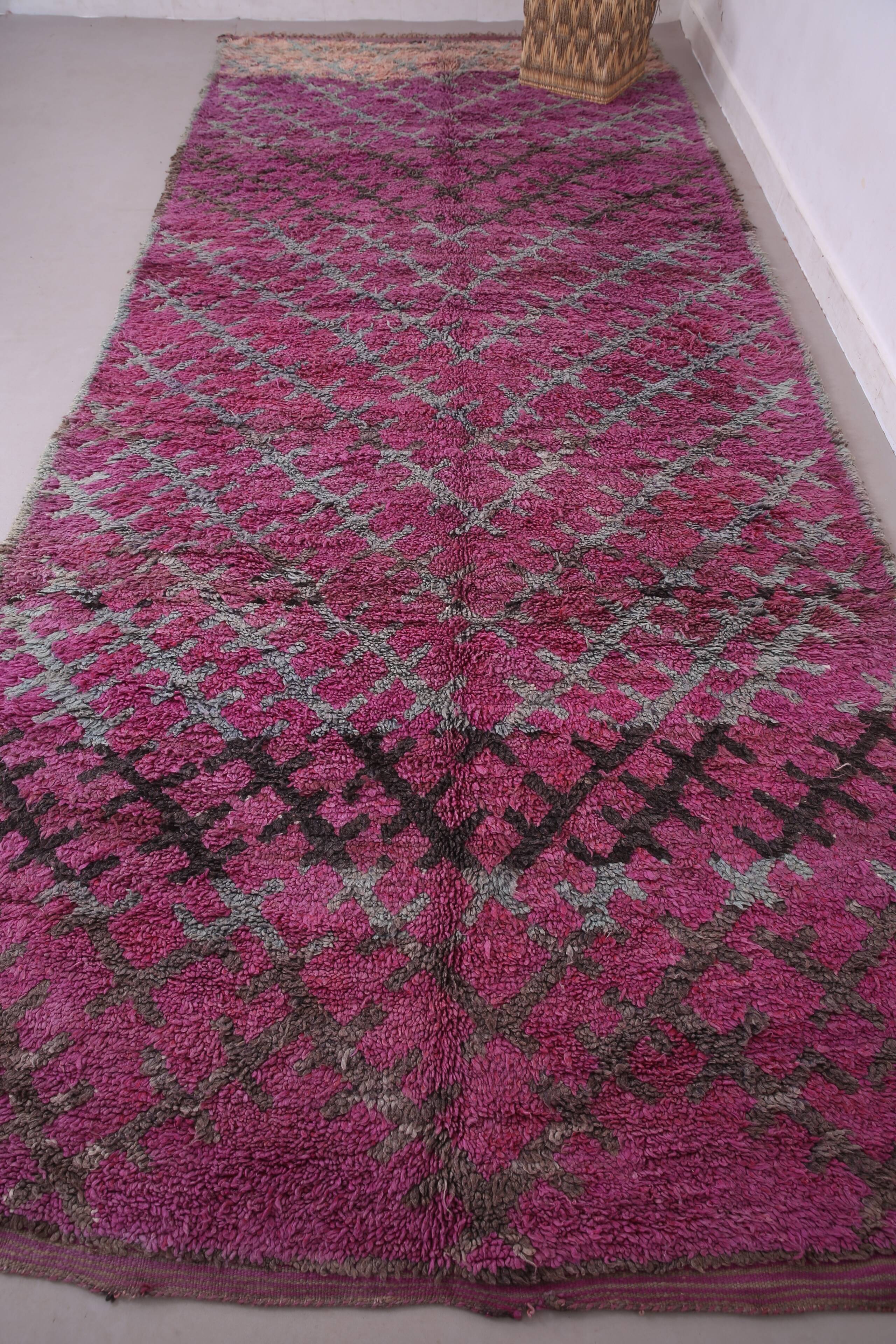 Purple Vintage Moroccan Rug 185 x 437 cm - Large Berber Wool Rug Handmade
