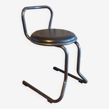 Tabouret 1980 acier et skaï