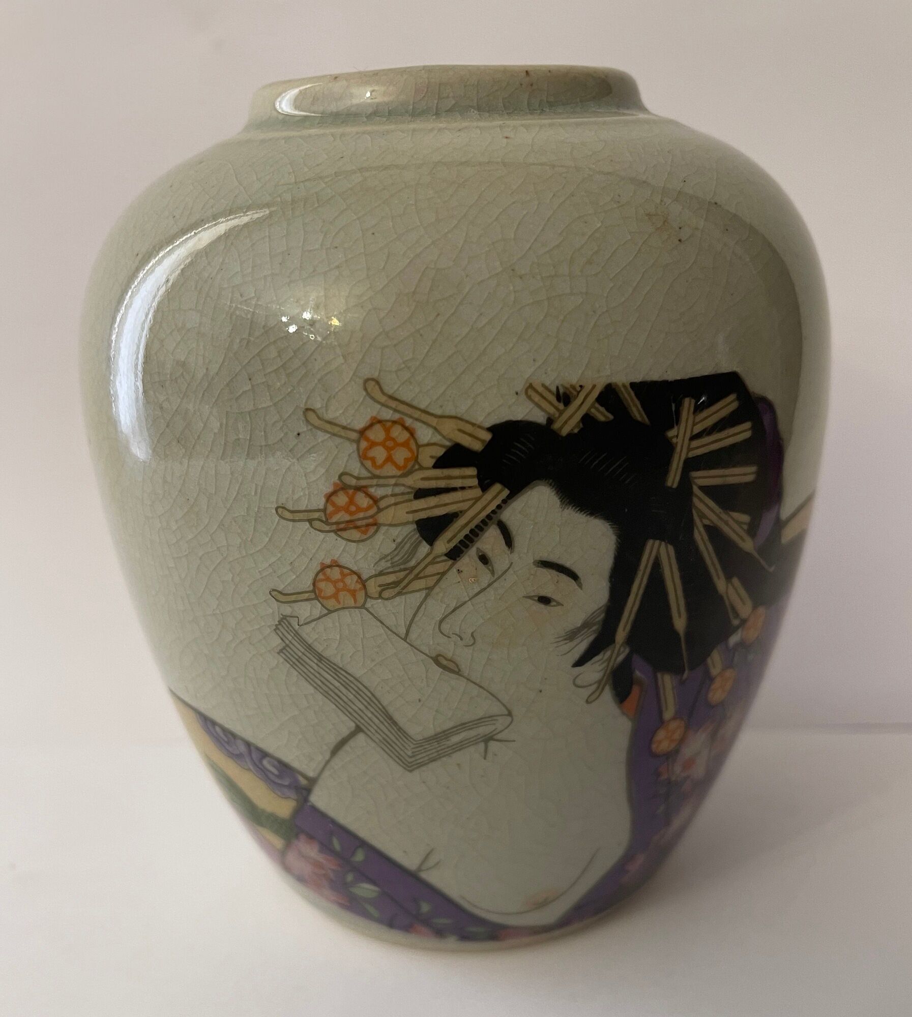 Japan polychrome vase and celadon XIX Naniwaya Okita Japan Nippon
