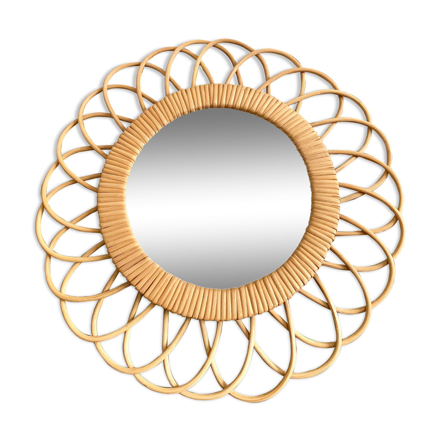 Mirror rattan vintage 36x36cm