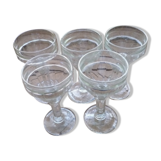 Set of 5 small old foot glasses for liqueur