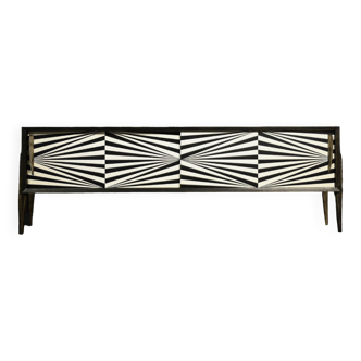 Vintage Scandinavian Sideboard in Birch with Hand-Painted Op-Art Pattern, 1960s