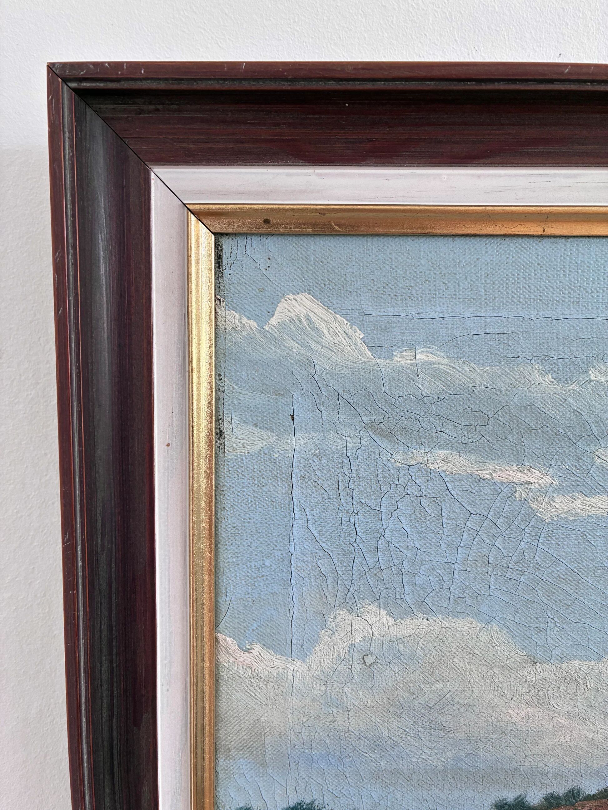 Antique original landscape oil painting, signed countryside art