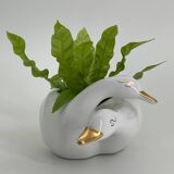Cache pot deux cygnes en porcelaine blanc et doré vintage