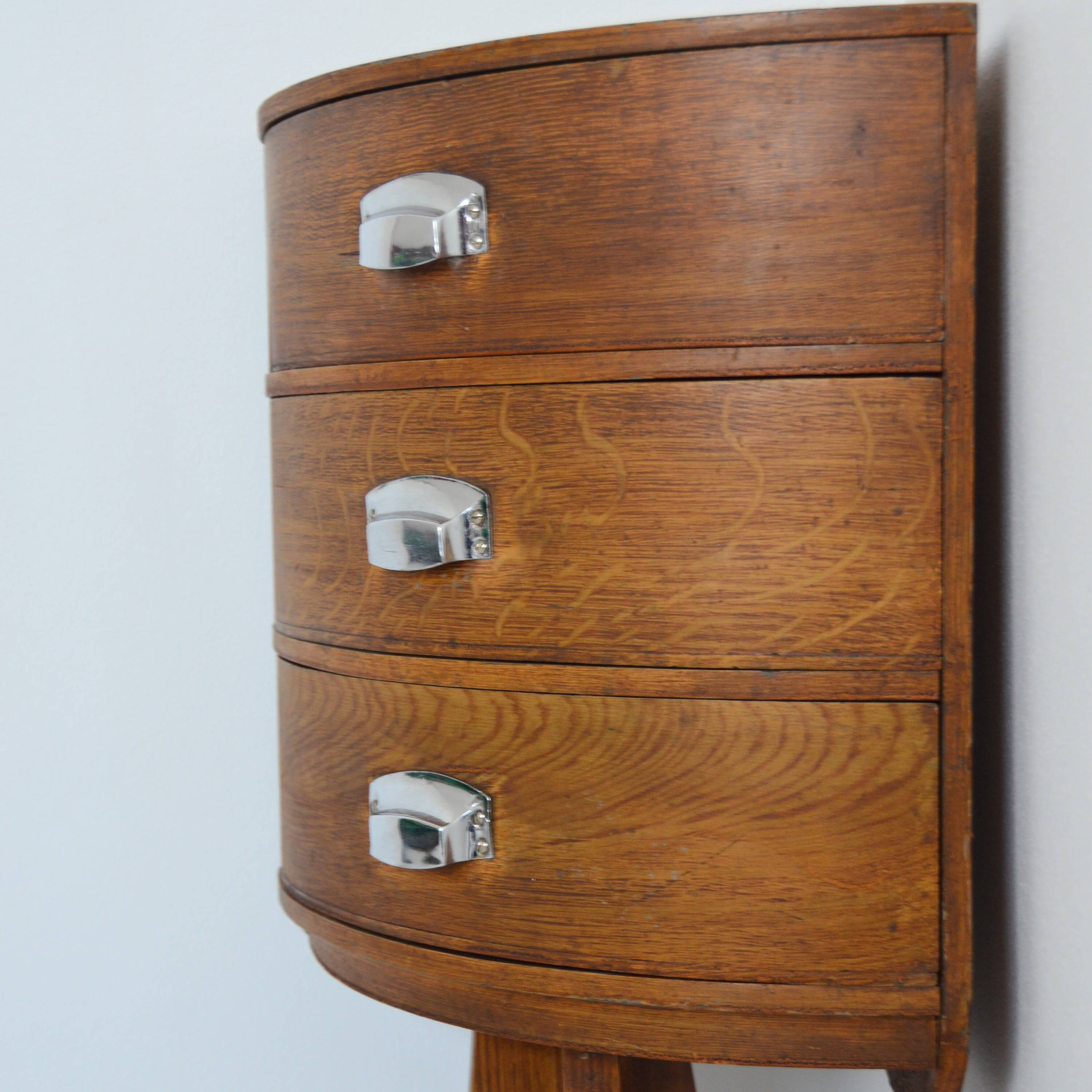 Vintage 1930s Art Deco Corner Bedside Table / Side Table