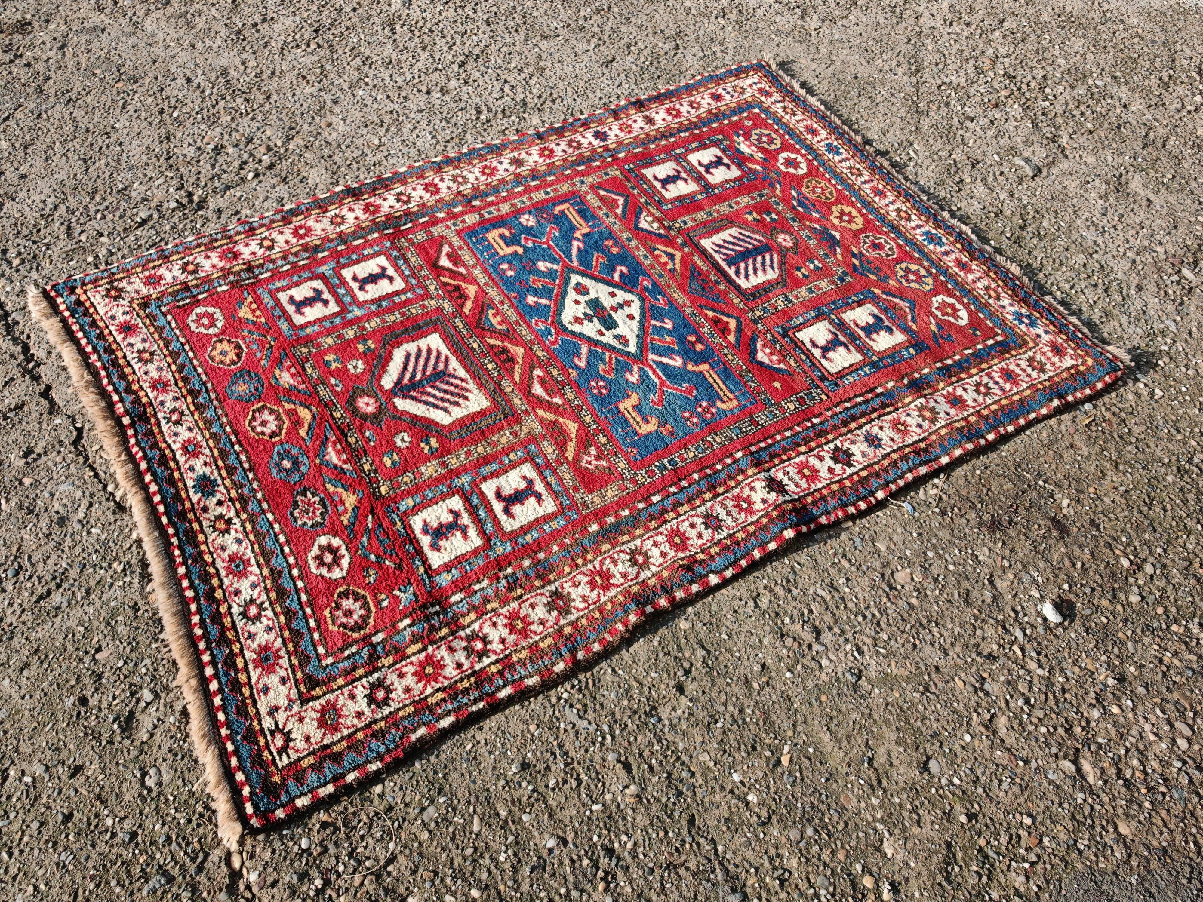 Antique Caucasian Karabakh carpet in 100% wool, late 19th century.