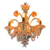 Small venetian chandelier in colorless and pink murano glass 5 arms of light circa 1920
