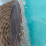 Art deco bowl signed Keramos in turquoise cracked ceramic