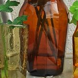 Trio amber vintage vase jar and bubbled glass