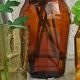 Trio amber vintage vase jar and bubbled glass