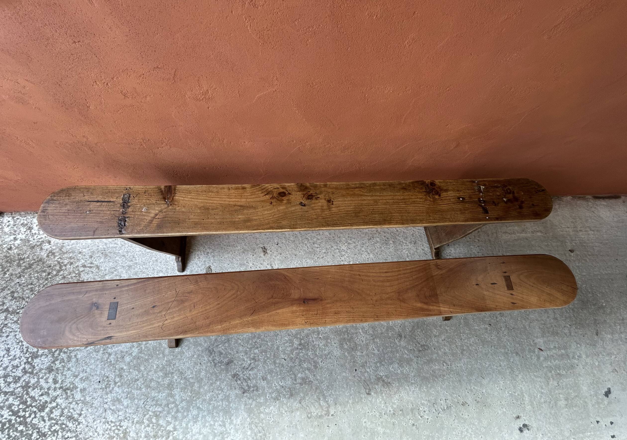 Pair of wooden farm benches