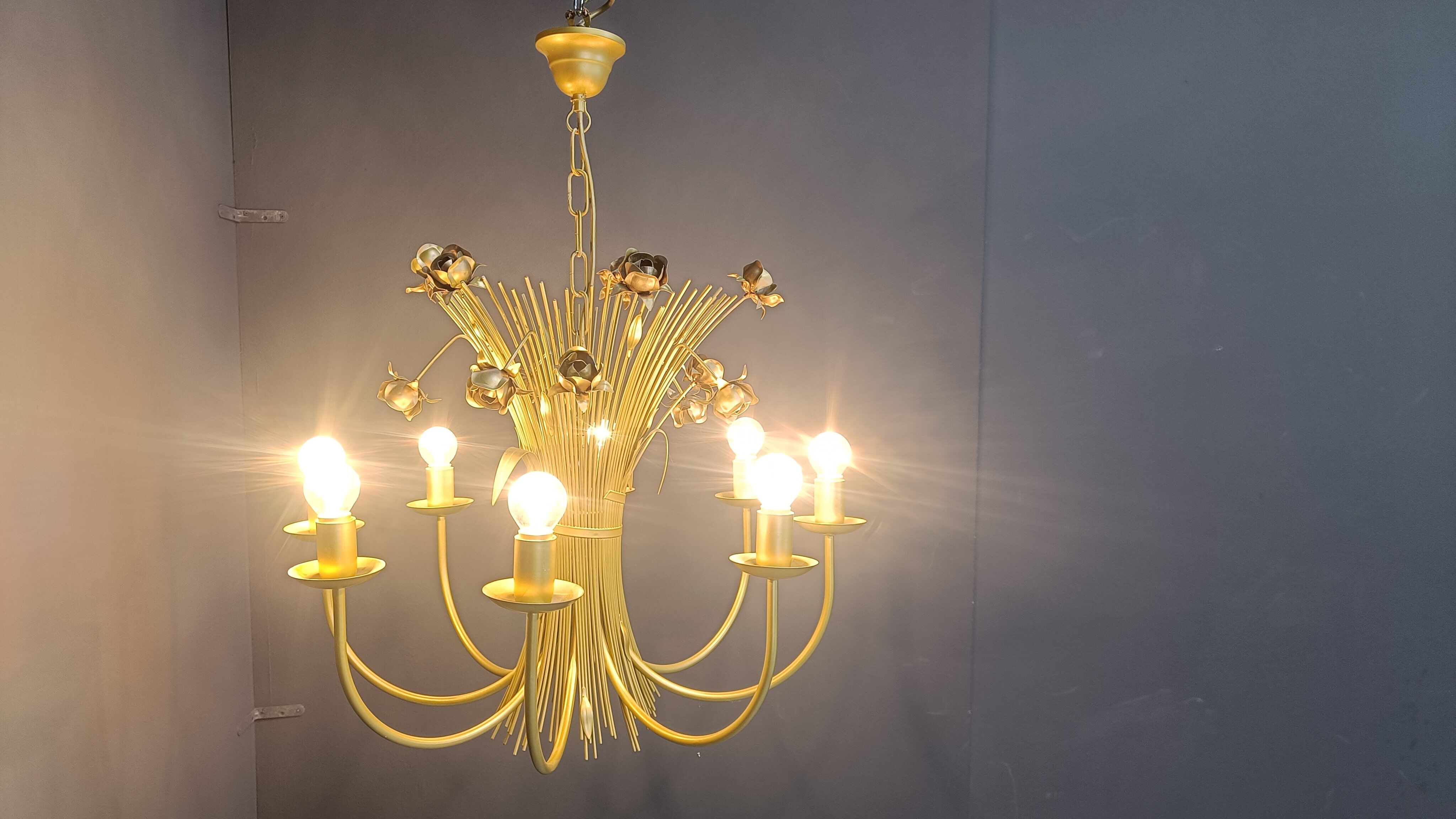 Vintage metal flower chandelier, 1980s