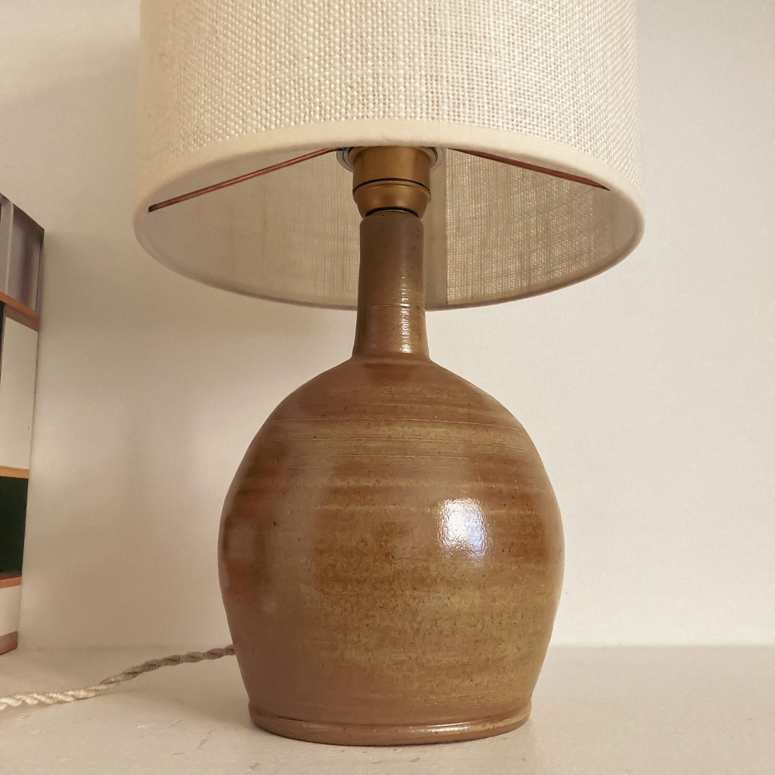 Stoneware and woven jute lamp