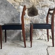 Pair of Scandinavian chairs Ameublement NF black imitation leather and teak - 1960