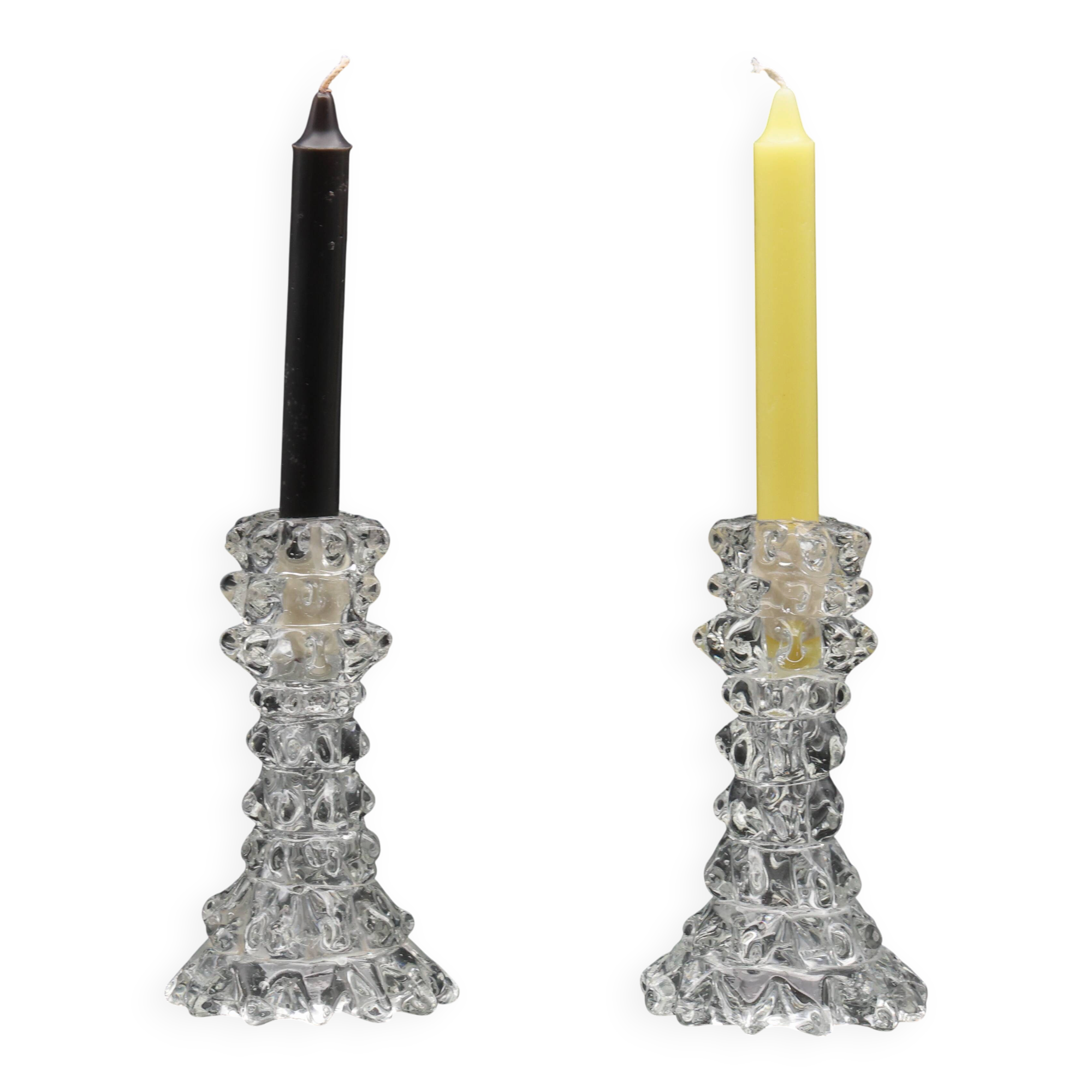 Set of 2 Candle holder in Murano Rostrato Glass by Barovier e Toso, 1950