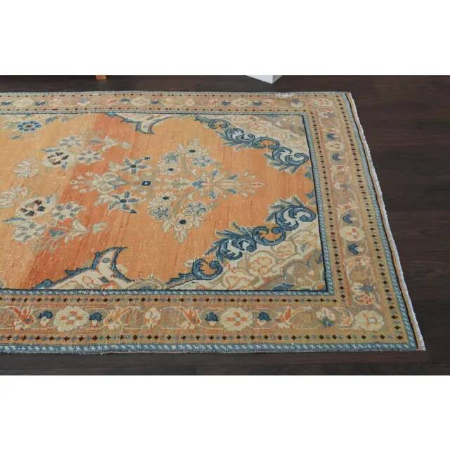 Vintage Turkish Hand-Knotted Wool Cotton Orange Runner Rug  118x304