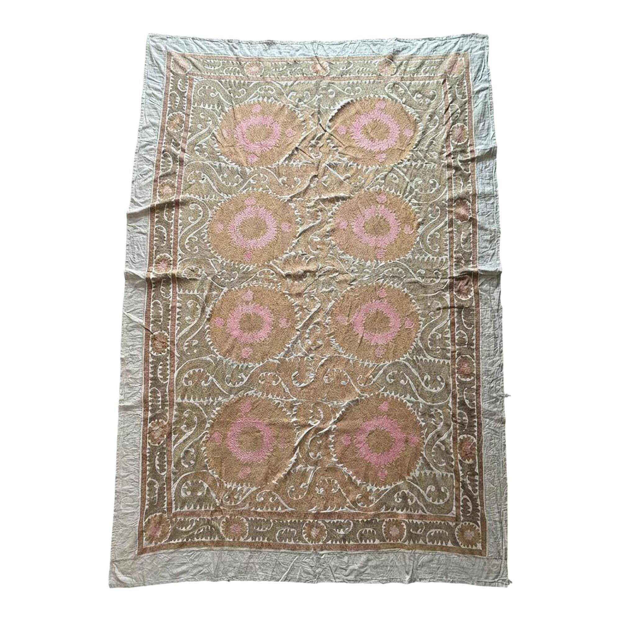 Vintage hand-embroidered Uzbek Suzani 244x335 cm