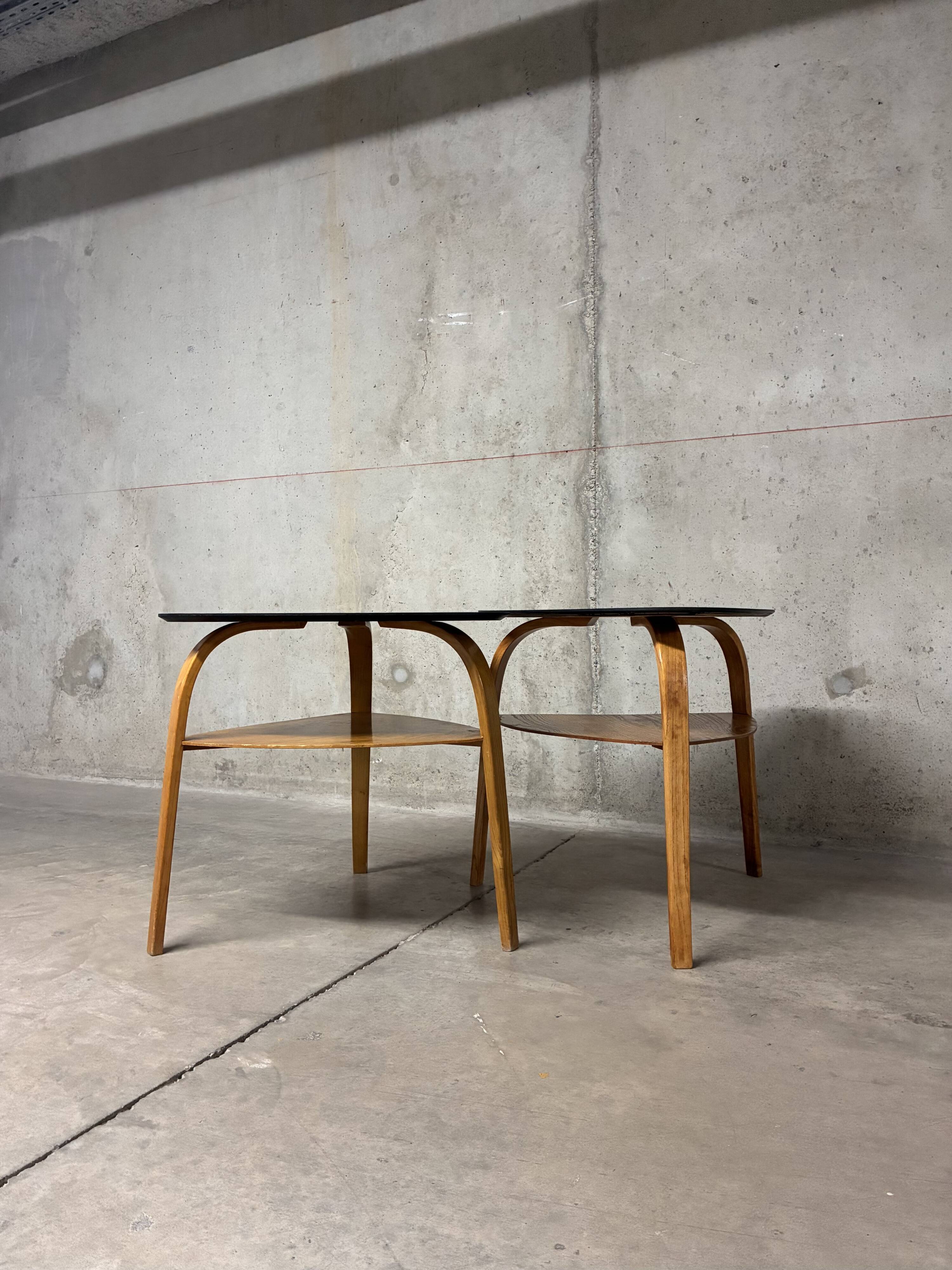 Set of 2 vintage 1960s tripod mediator coffee tables by Steiner.