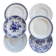 6 mismatched antique blue and white dinner plates – earthenware, porcelain