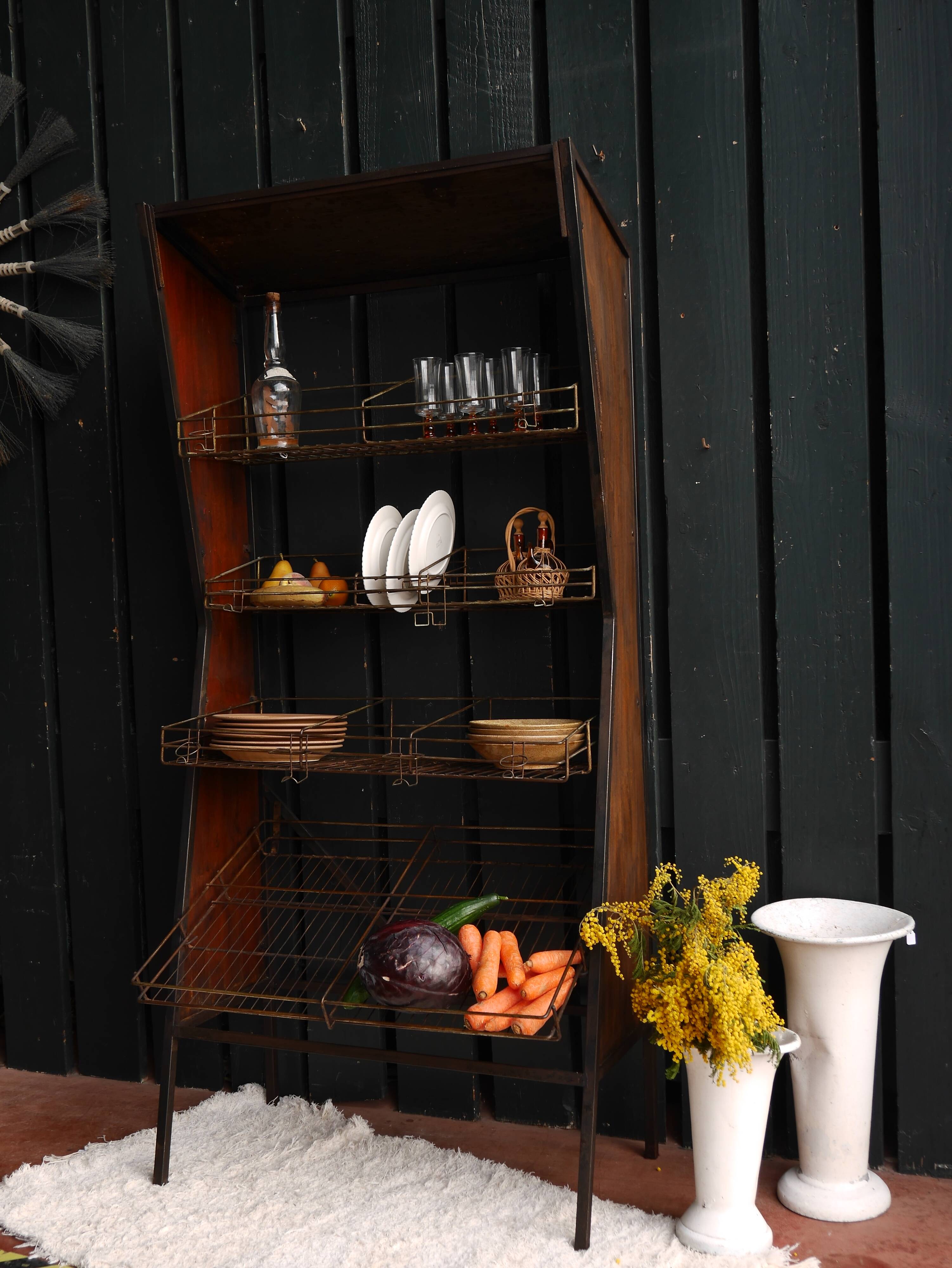 Old wooden and metal shelf