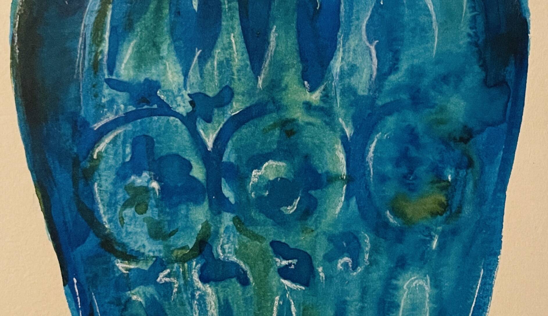 Watercolour and ink table vase Wabi Sabi collection Asia