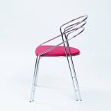 Italian chrome pink upholstered dining chairs, set of 4