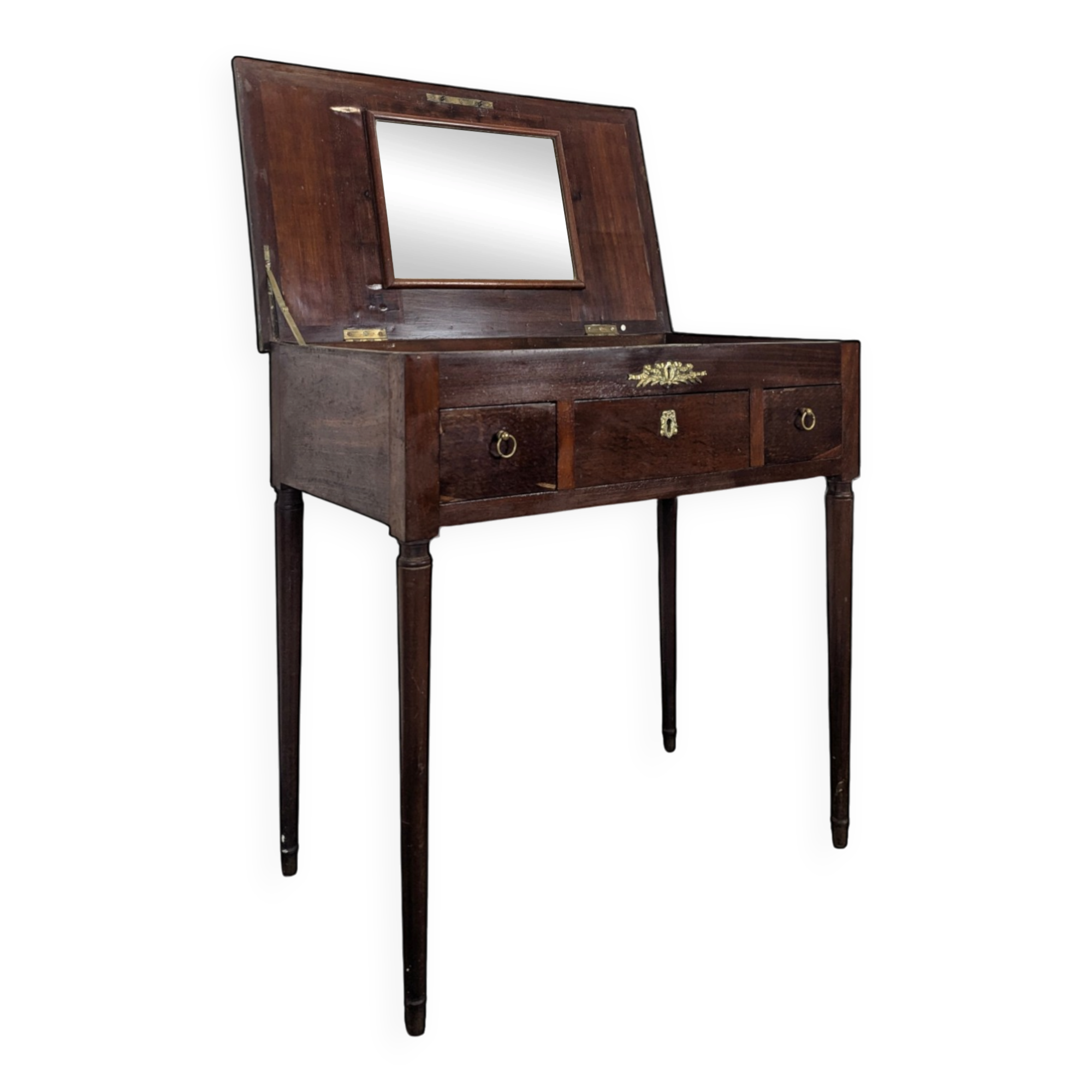 Coiffeuse Louis XVI en acajou à plateau abattant et miroir