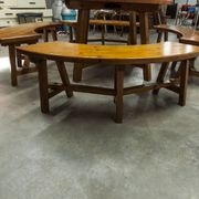 Brutalist ensemble round table 113cm and its 4 rounded stools 1960