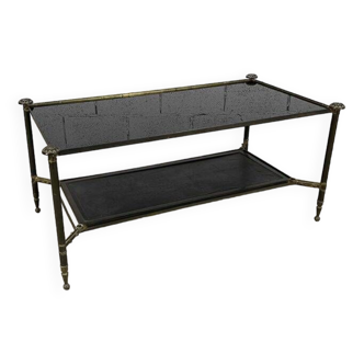 Brass, glass and leather coffee table from the 50s