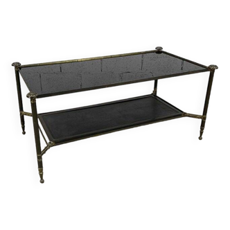 Brass, glass and leather coffee table from the 1950s