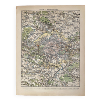 Lithographie carte de Paris et sa banlieue - 1900