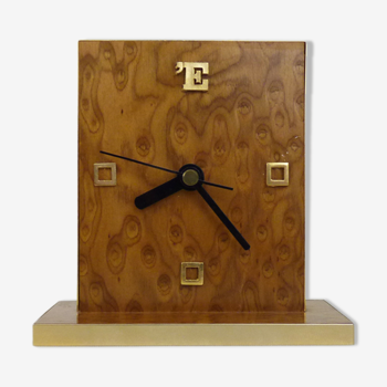 Vintage Italian table clock in 24 carat gold-plated wood. Year 80